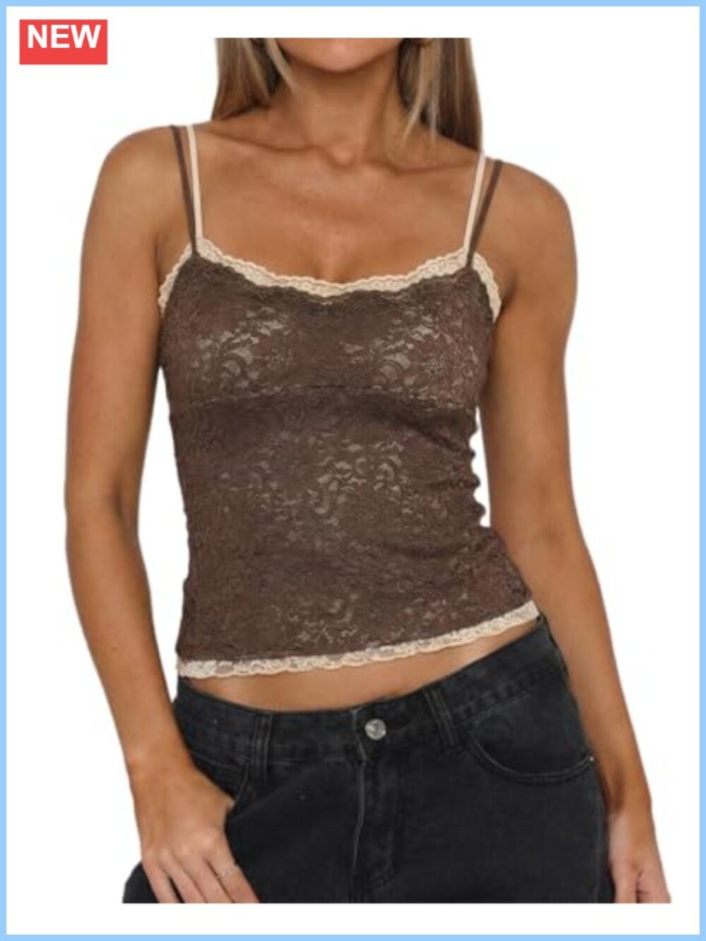 Women's Double Layer Lace Camisole Scoop Neck Fitted Y2K Cami Tank Top
